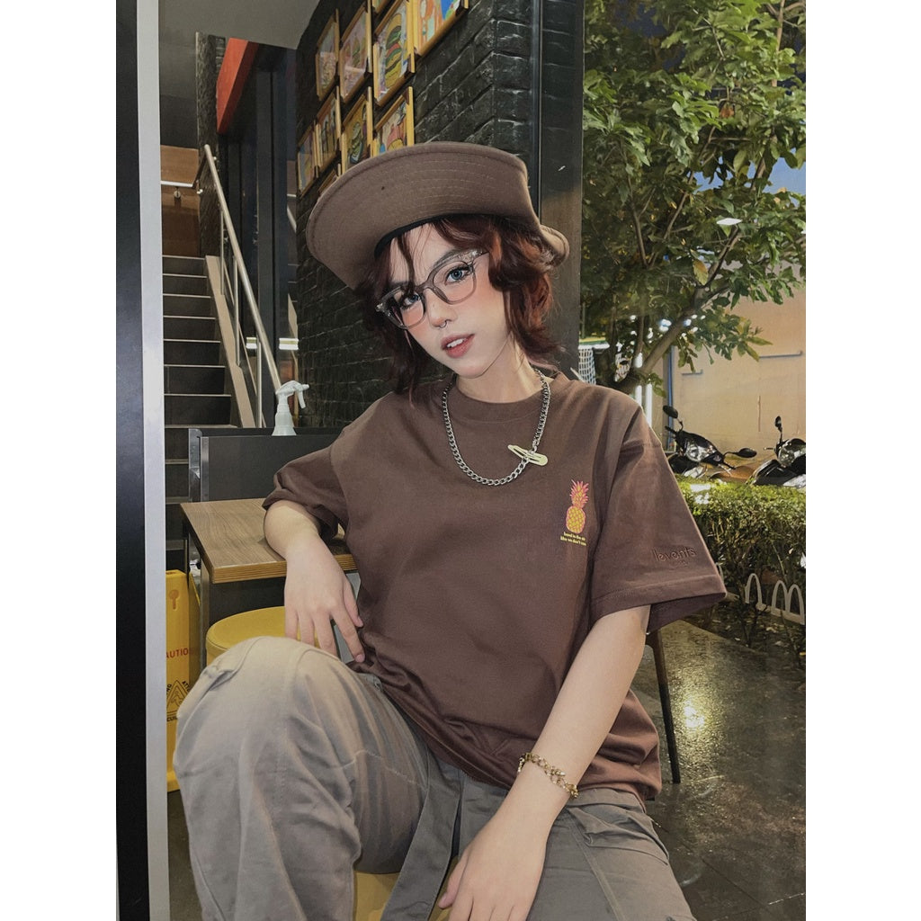 Levents Pineapple/ Brown Tee 100% Cotton Unisex Oversized T-shirt