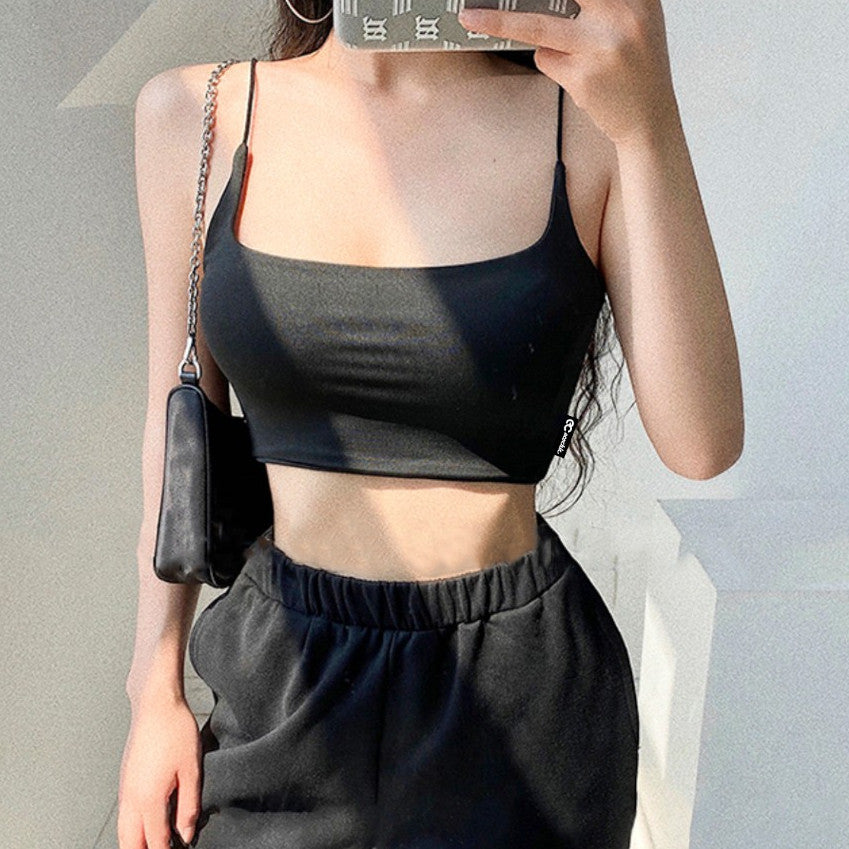 ECOCHIC Women's Crop Tank Top Black and White Soft Cotton Material Good Sweat Absorption B006