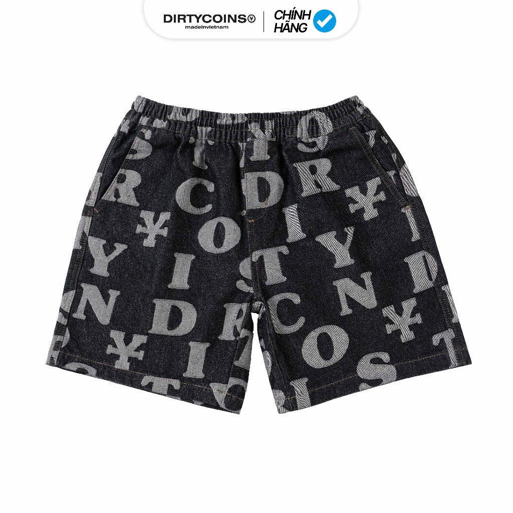 DirtyCoins Letters Monogram Denim Short Pants - Black