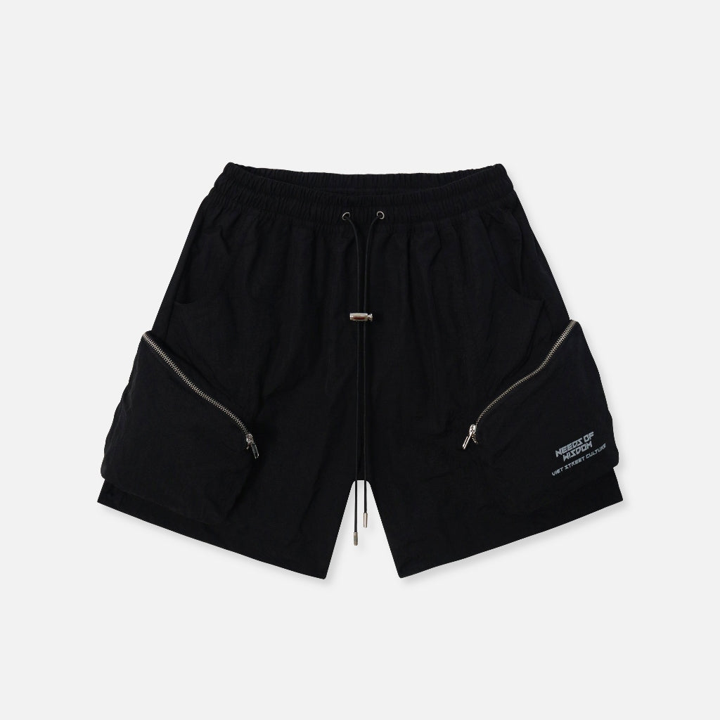 Quần Shorts NEEDS OF WISDOM Cargo Nylon Shorts - Black - Local Brand Chính Hãng