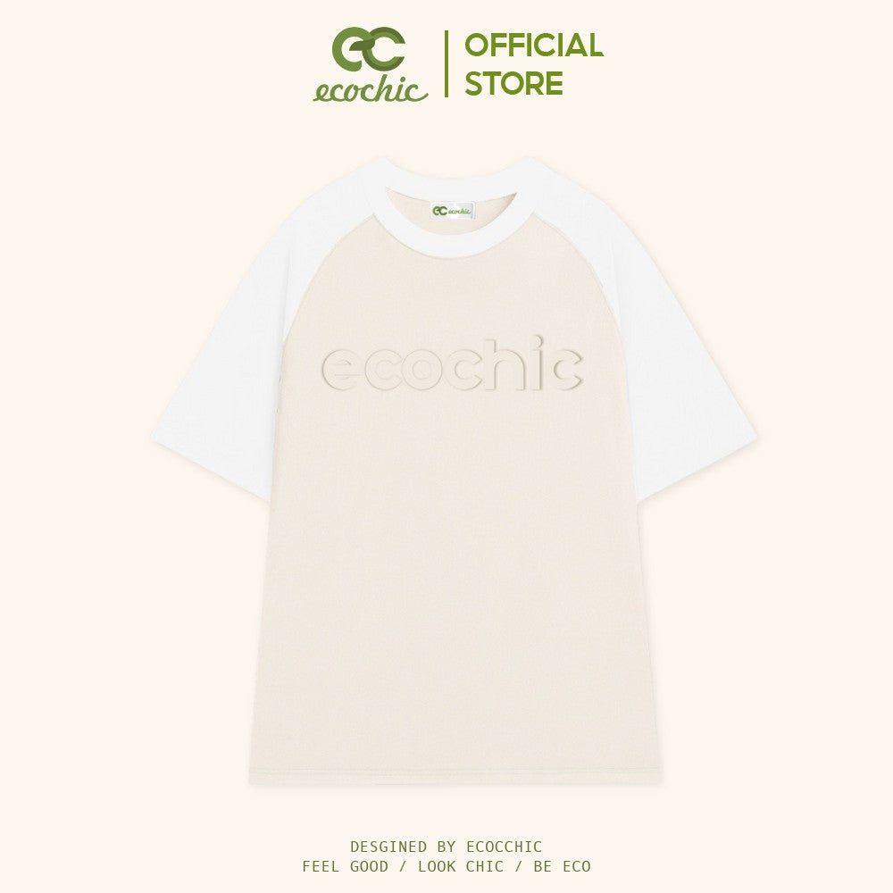 ECOCHIC EMBOSSED WORD RAGLAN T-shirt Local Brand Genuine Unisex Loose Form Oversize Premium Cotton 100% B022
