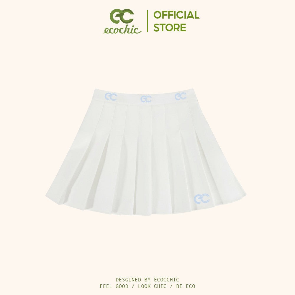 Women's Short Flared Pleated Skirt ECOCHIC LUX SKIRT ESSENTIALS Logo Embroidered Local Brand Charcoal White Beige B037