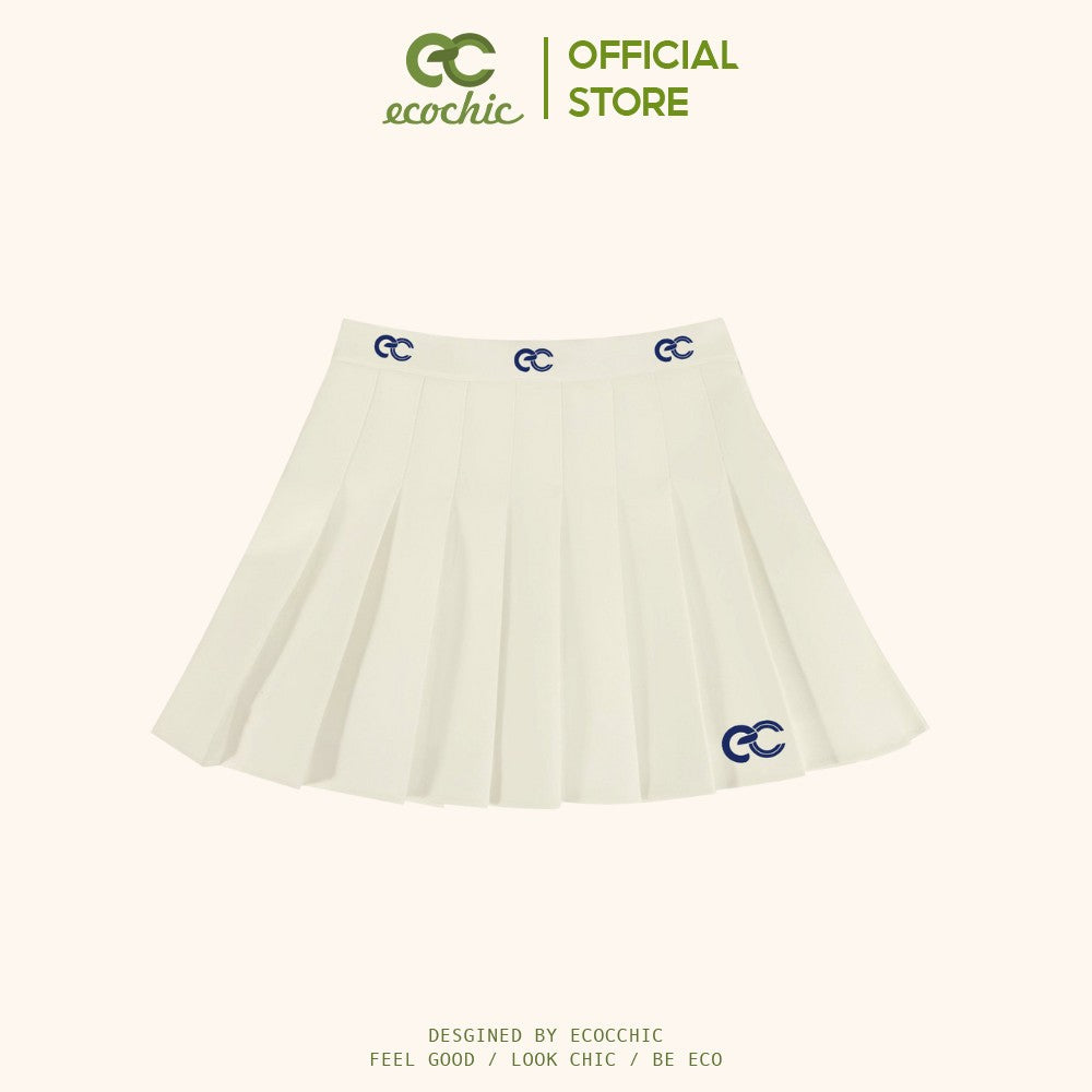 Women's Short Flared Pleated Skirt ECOCHIC LUX SKIRT ESSENTIALS Logo Embroidered Local Brand Charcoal White Beige B037