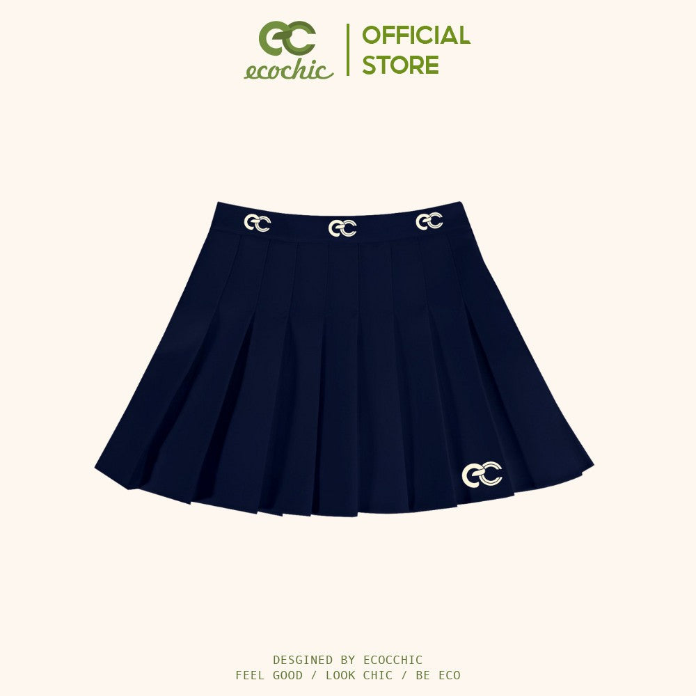 Women's Short Flared Pleated Skirt ECOCHIC LUX SKIRT ESSENTIALS Logo Embroidered Local Brand Charcoal White Beige B037