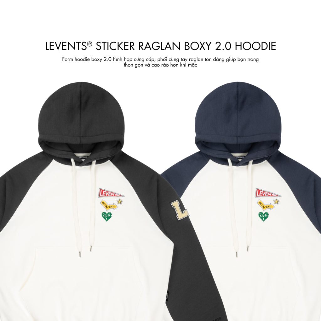 Boxy 2.0 Levents Sticker Raglan Hoodie Unisex Cotton Fleece