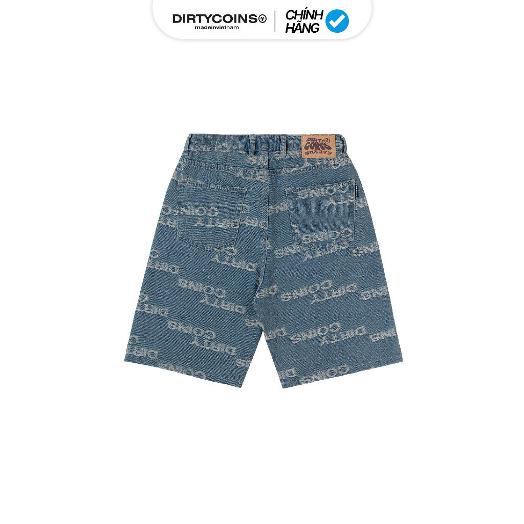 DirtyCoins Denim Shorts Frayed Logo - Blue Wash