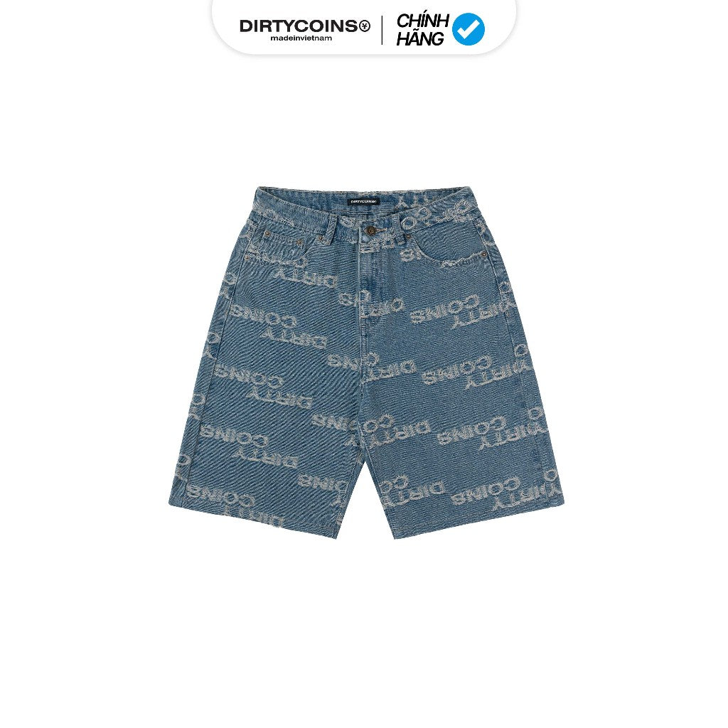 DirtyCoins Denim Shorts Frayed Logo - Blue Wash