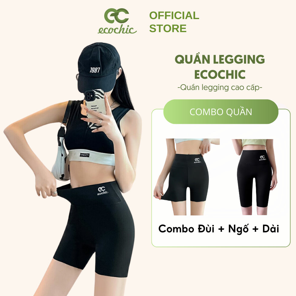 COMBO Quần Legging Đùi Ngố Dài ECOCHIC Nữ Cạp Cao Gen Bụng Tập Gym Yoga Chất Liệu Su Đúc Định Hình Nâng Mông