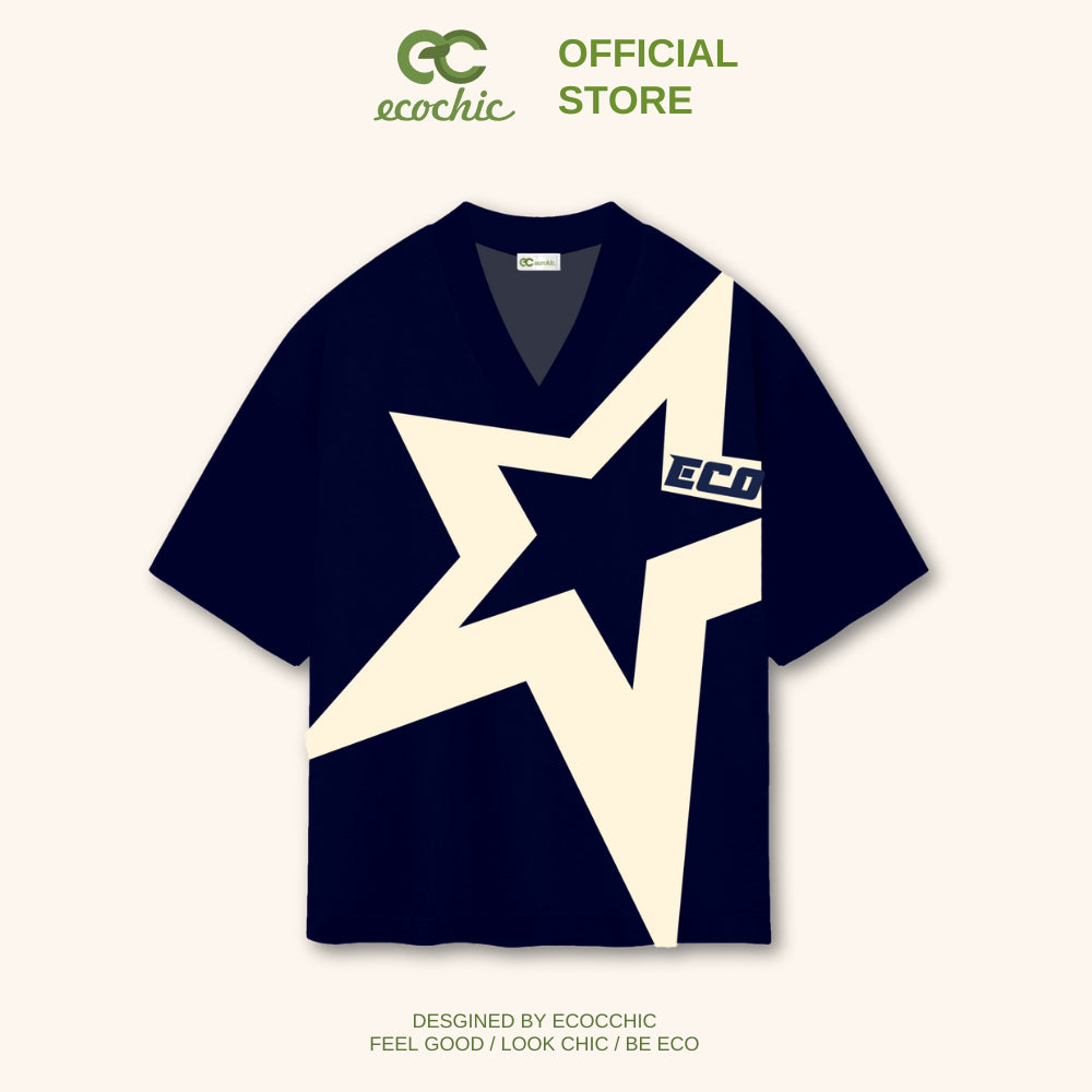 Genuine ECOCHIC "I AM STAR" TSHIRT V-neck T-Shirt Unisex Loose Oversize Cotton 100% B053