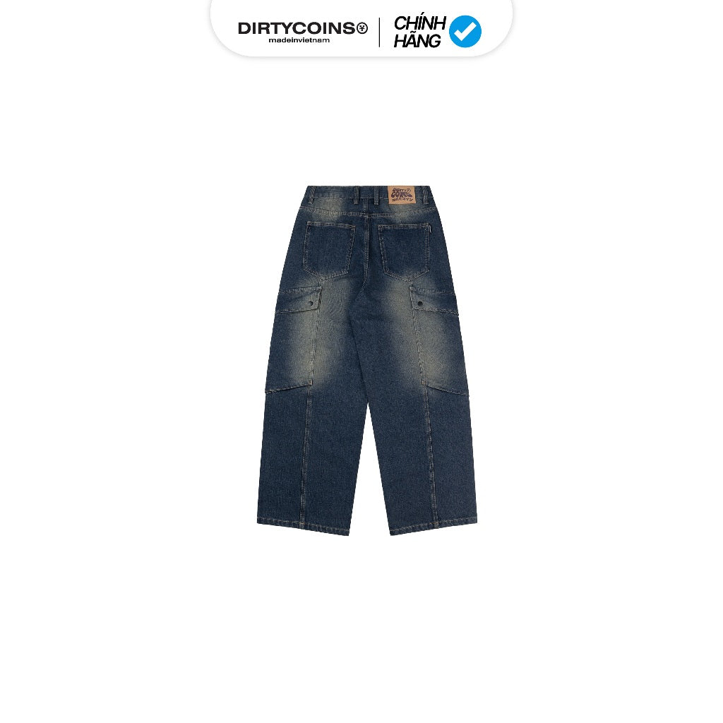 DirtyCoins Denim Cargo Pants Splicing Blue Wash