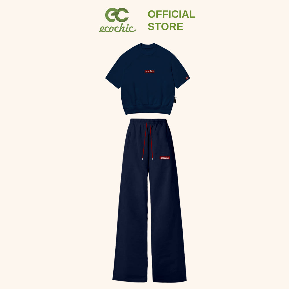 Set ECOCHIC FRERCE FRERCE WINK SET Crop Shirt High Waist Pants Hem Embroidered Logo High Quality Genuine Material B140 B150