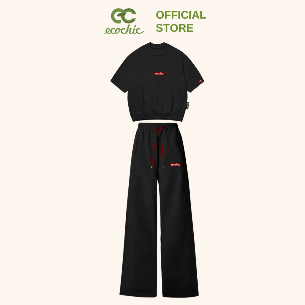 Set ECOCHIC FRERCE FRERCE WINK SET Crop Shirt High Waist Pants Hem Embroidered Logo High Quality Genuine Material B140 B150