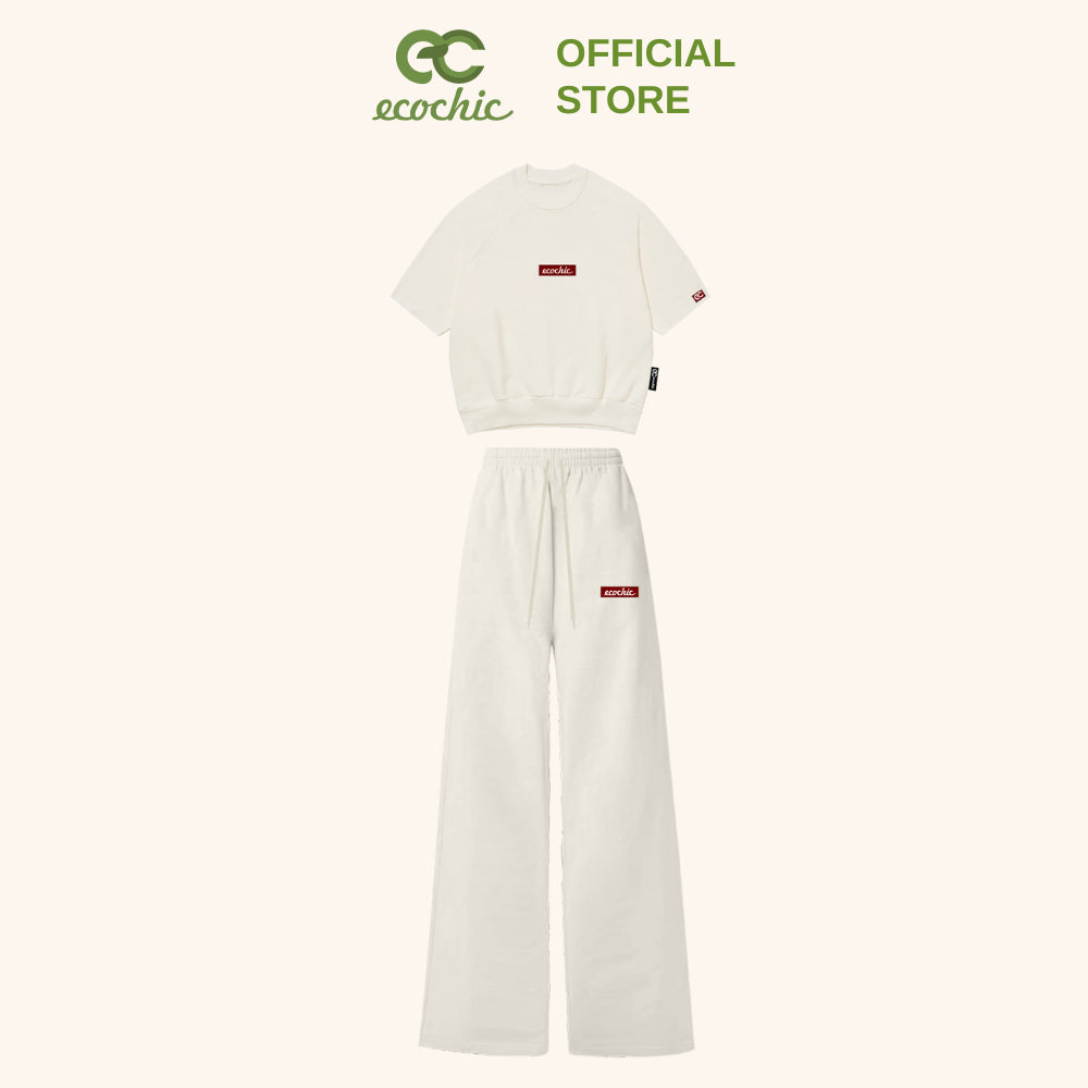 Set ECOCHIC FRERCE FRERCE WINK SET Crop Shirt High Waist Pants Hem Embroidered Logo High Quality Genuine Material B140 B150
