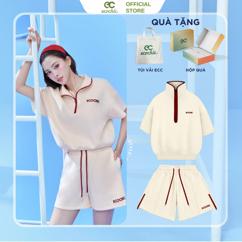 ISA ECOCHIC SUMMER SET High Neck Shirt, Half Sleeve, Zippered Shorts, High Quality, Genuine B143