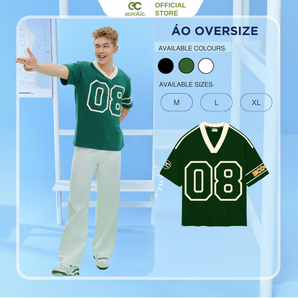 ECOCHIC NUMBER 08 Cardigan T-shirt Genuine Unisex Sports Loose Form Oversize 100% High Quality Cotton B052