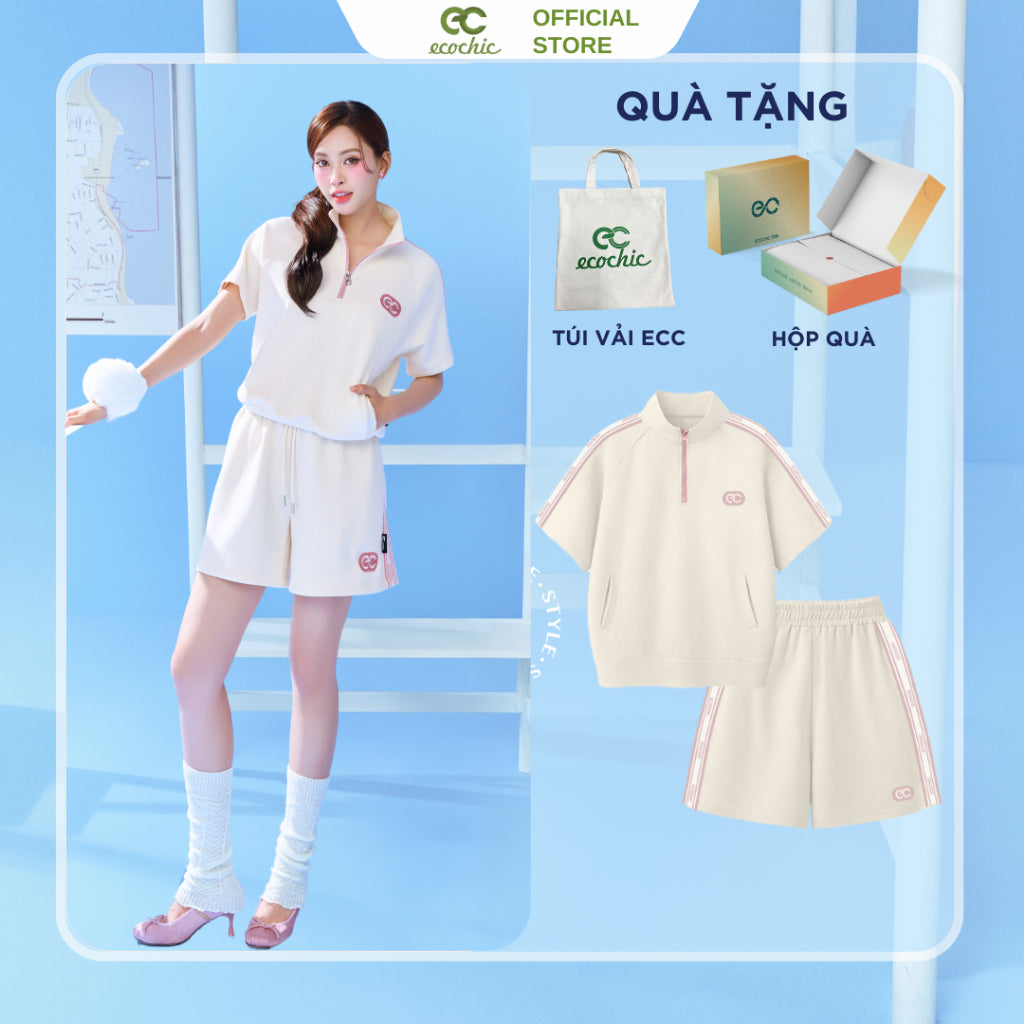 Set Bộ Cộc ECOCHIC URBAN BLOOM Áo Phông Crop Quần Đùi Cạp Cao Chất Liệu Cao Cấp Chính Hãng ECO ON THE GO B155
