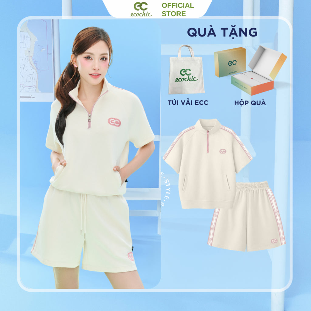 Set Bộ Cộc ECOCHIC URBAN BLOOM Áo Phông Crop Quần Đùi Cạp Cao Chất Liệu Cao Cấp Chính Hãng ECO ON THE GO B155