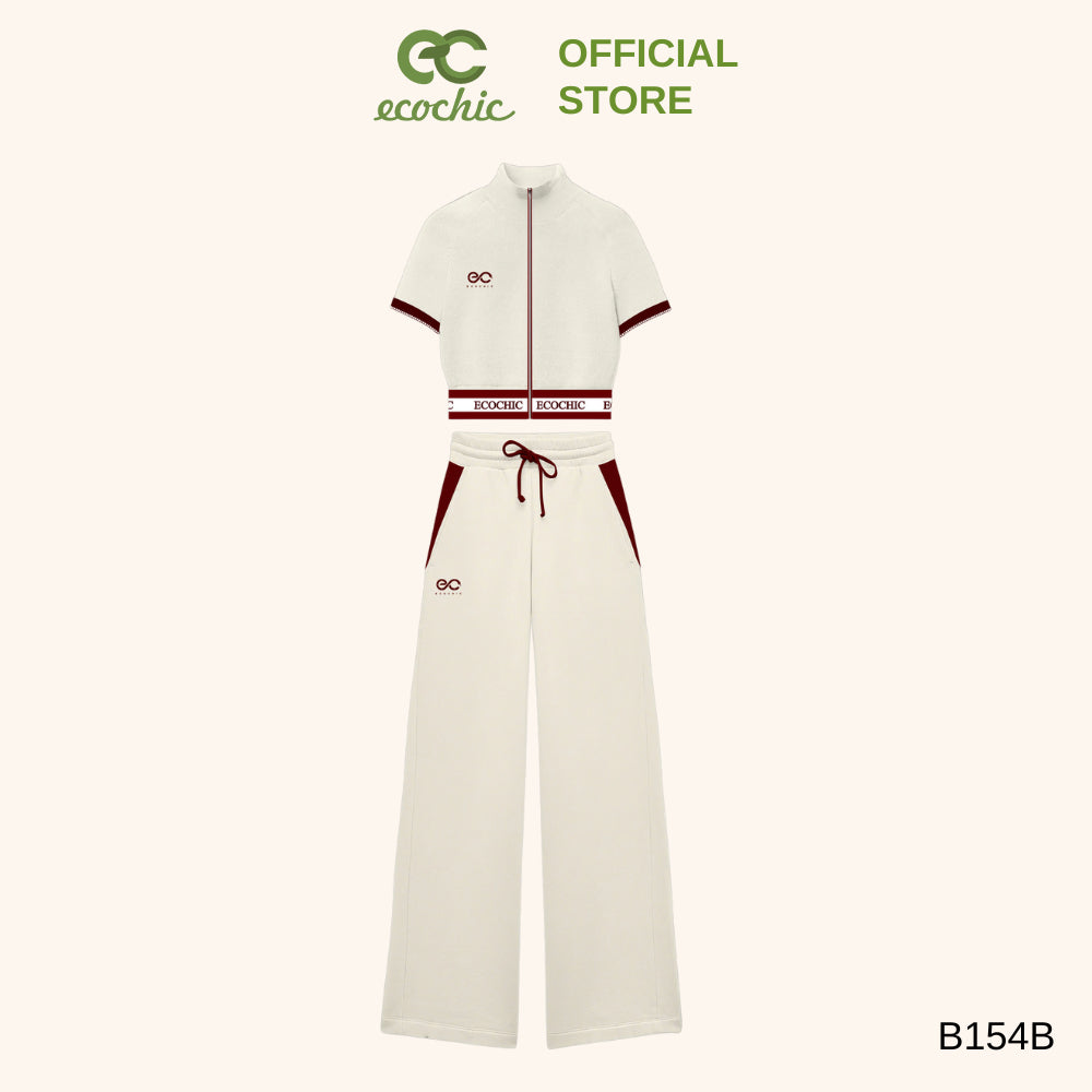 Set Bộ ECOCHIC Áo Cổ Cao Kéo Khóa Quần Dài Cạp Cao Phối Logo EC Cao Cấp Chính Hãng ECC ON THE GO B154