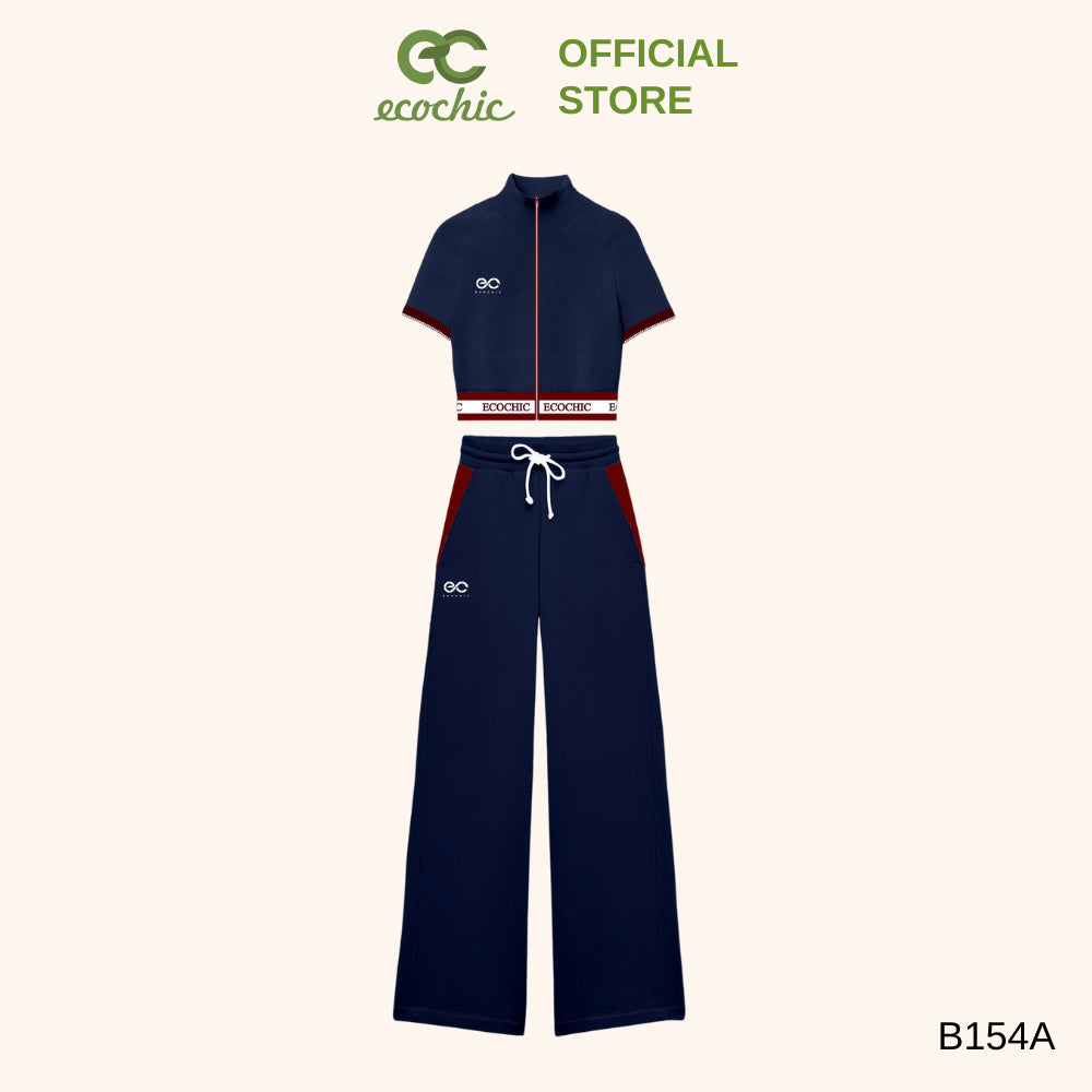 ECOCHIC Set High Neck Zip Up Shirt High Waisted Pants With EC Logo High Quality Genuine ECC ON THE GO B154