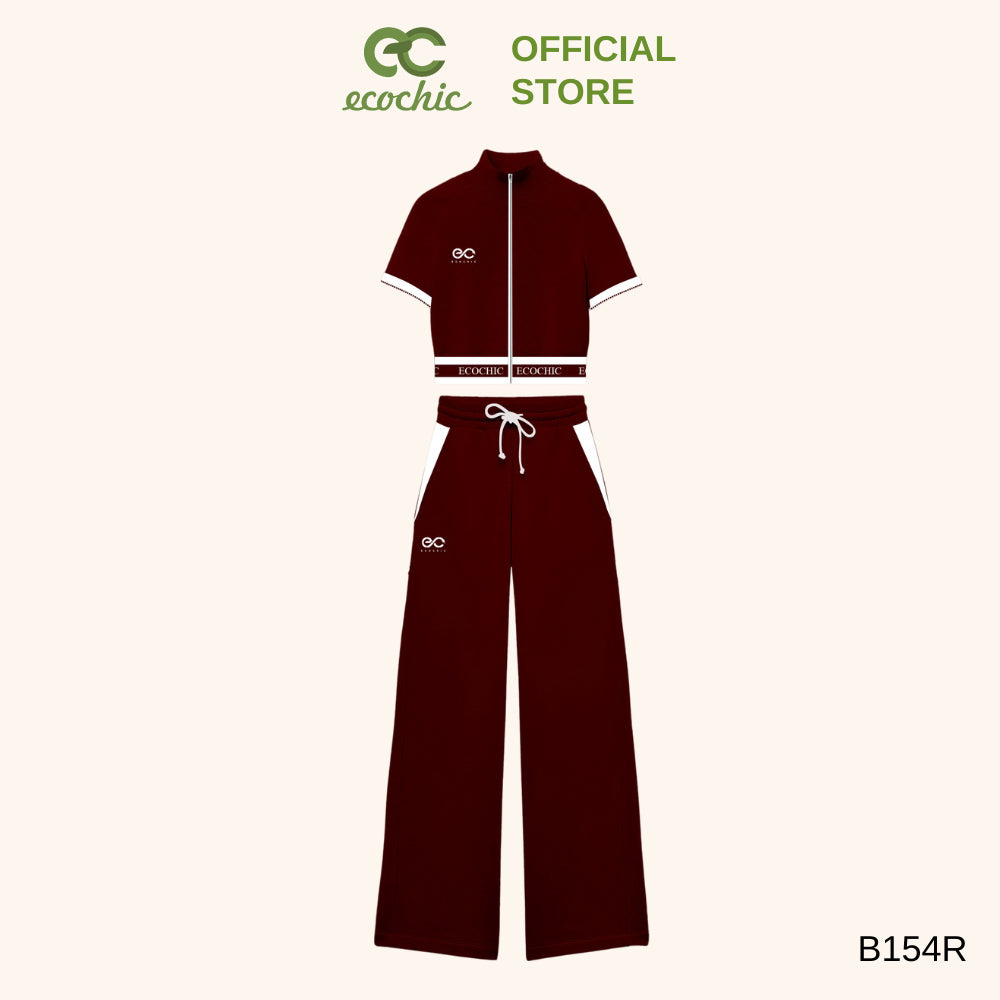 ECOCHIC Set High Neck Zip Up Shirt High Waisted Pants With EC Logo High Quality Genuine ECC ON THE GO B154