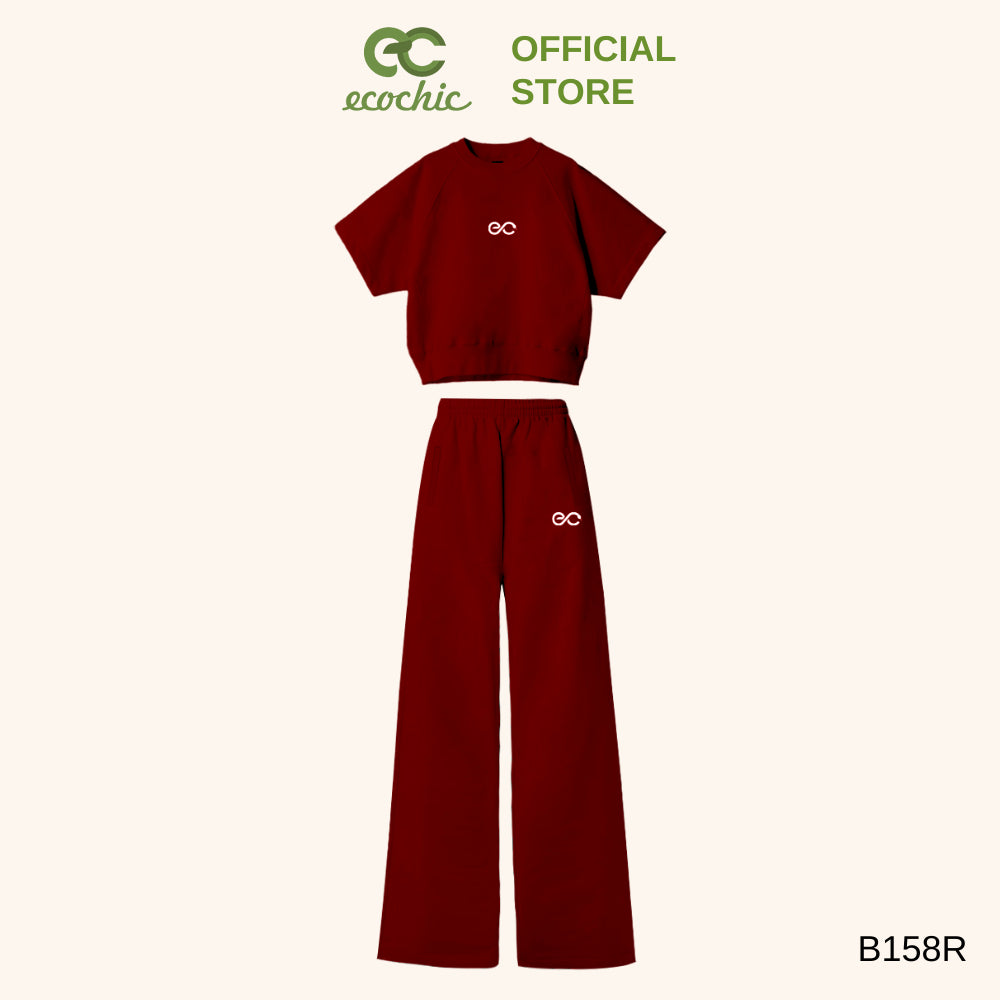 Set ECOCHIC NEW LOGO Crop Shirt with Hem and High Waist Pants with Embroidered Logo New 2025 EC High Quality Genuine Anti-Wrinkle B158