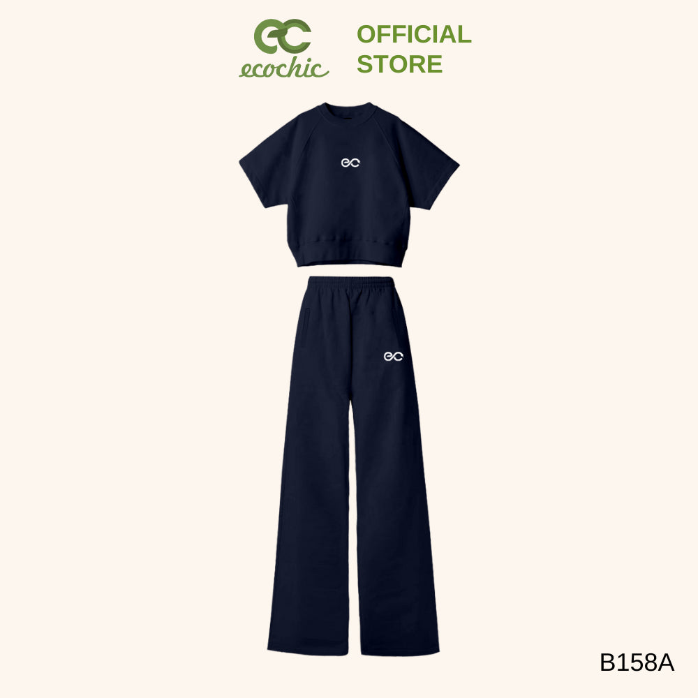Set ECOCHIC NEW LOGO Crop Shirt with Hem and High Waist Pants with Embroidered Logo New 2025 EC High Quality Genuine Anti-Wrinkle B158