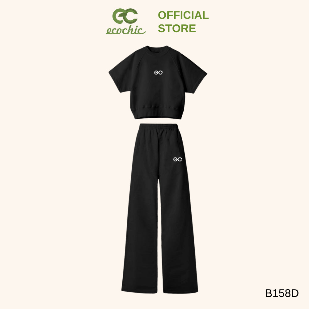 Set ECOCHIC NEW LOGO Crop Shirt with Hem and High Waist Pants with Embroidered Logo New 2025 EC High Quality Genuine Anti-Wrinkle B158