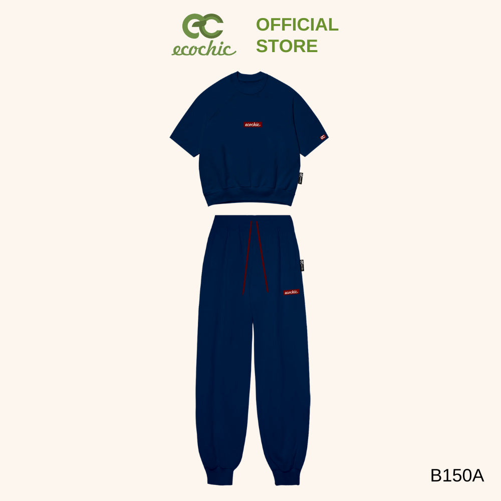 Set ECOCHIC FRERCE FRERCE WINK SET Crop Shirt High Waist Pants Hem Embroidered Logo High Quality Genuine Material B140 B150