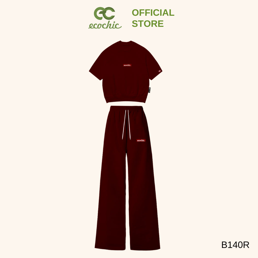 Set ECOCHIC FRERCE FRERCE WINK SET Crop Shirt High Waist Pants Hem Embroidered Logo High Quality Genuine Material B140 B150
