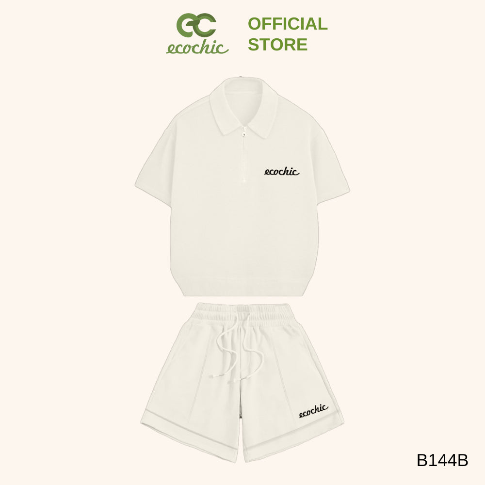 ECOCHIC FRESH PULSE Polo Set Zip-up Polo Shirt High Waisted Shorts Genuine High Quality Material B144