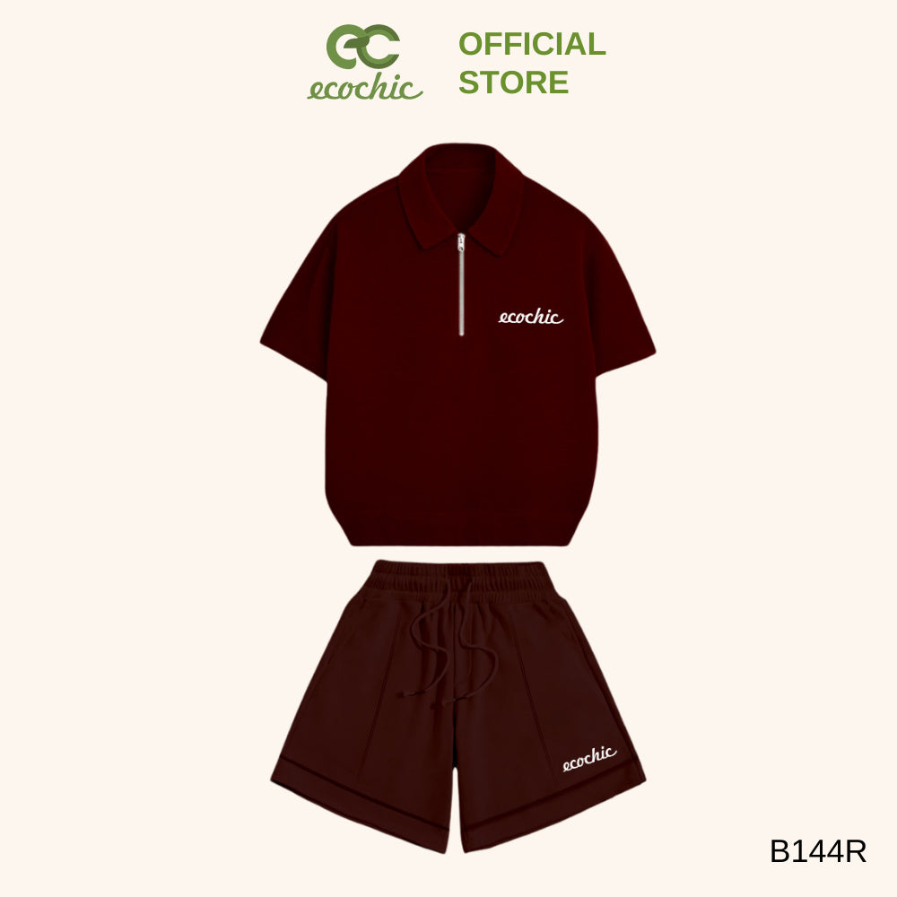 ECOCHIC FRESH PULSE Polo Set Zip-up Polo Shirt High Waisted Shorts Genuine High Quality Material B144