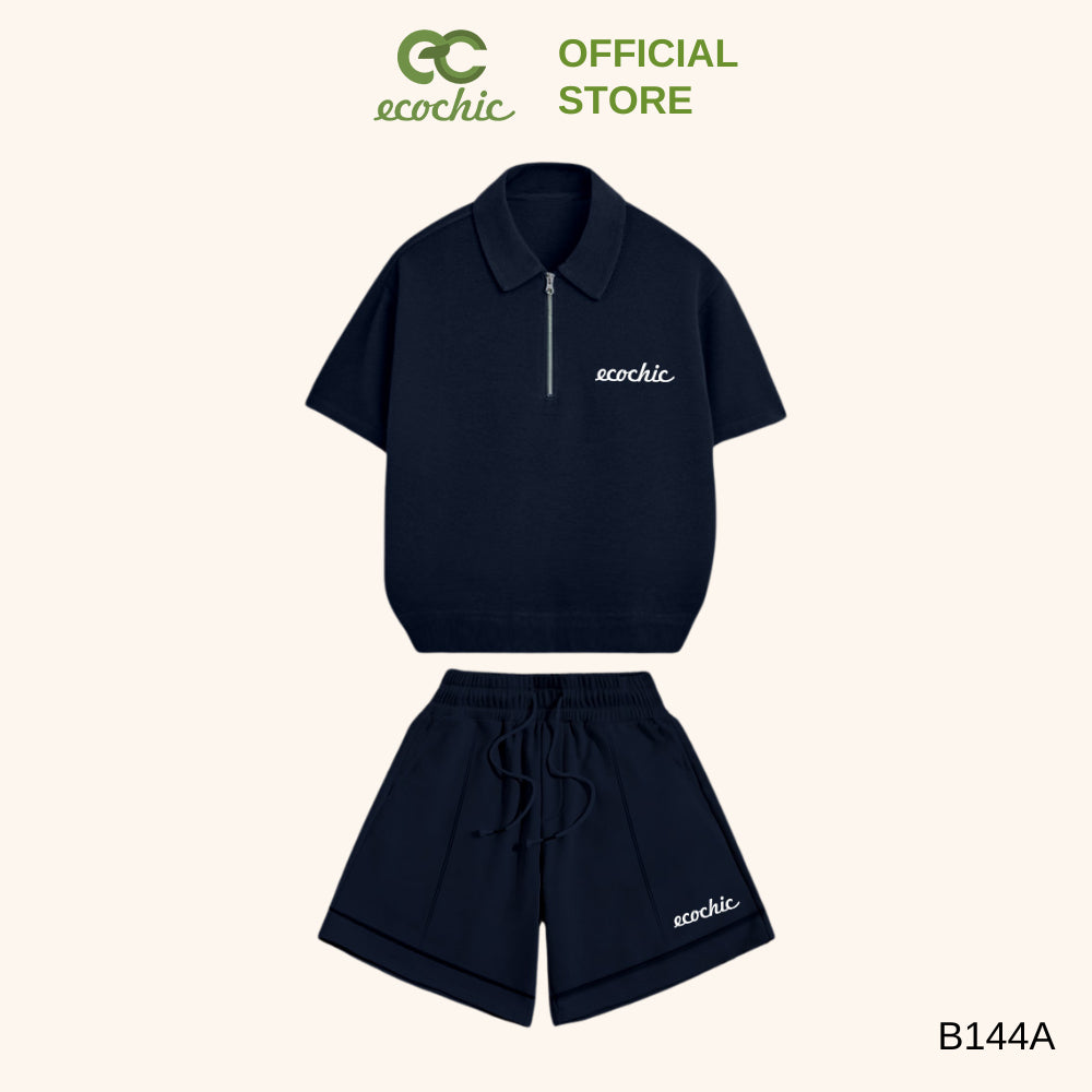 ECOCHIC FRESH PULSE Polo Set Zip-up Polo Shirt High Waisted Shorts Genuine High Quality Material B144