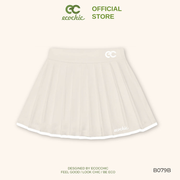 ECOCHIC DELINE Women's Short Pleated Skirt Flared Style Logo Embroidery Local Brand Black Pink Beige B079