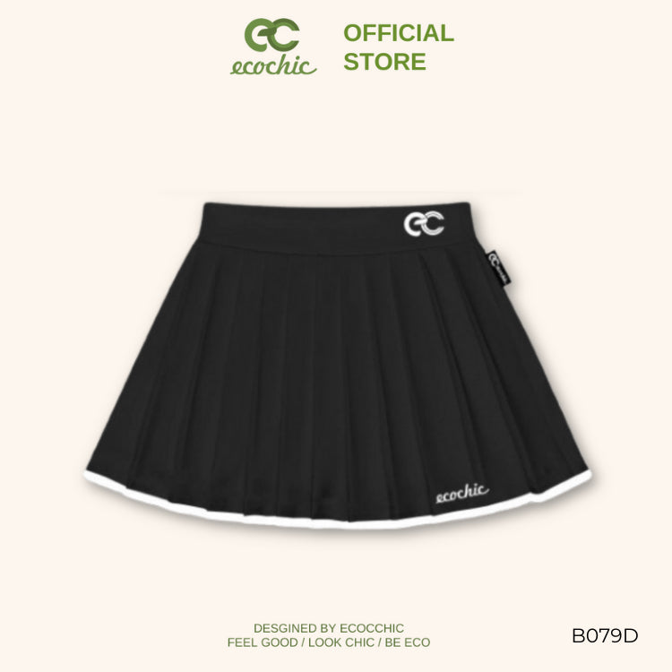 ECOCHIC DELINE Women's Short Pleated Skirt Flared Style Logo Embroidery Local Brand Black Pink Beige B079