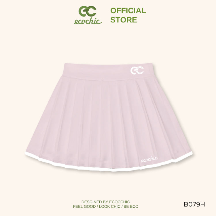 ECOCHIC DELINE Women's Short Pleated Skirt Flared Style Logo Embroidery Local Brand Black Pink Beige B079