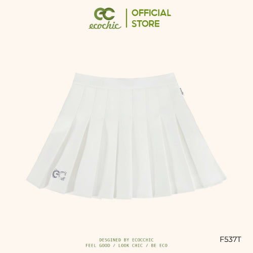 ECOCHIC Tennis Skirt Short Pleated Flared Skirt White Black Gray Pink Brown With Lining New F537