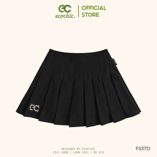 ECOCHIC Tennis Skirt Short Pleated Flared Skirt White Black Gray Pink Brown With Lining New F537