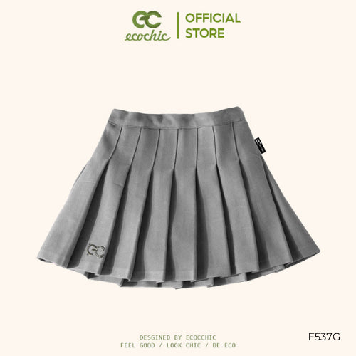 ECOCHIC Tennis Skirt Short Pleated Flared Skirt White Black Gray Pink Brown With Lining New F537