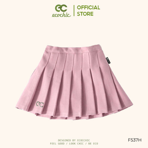 ECOCHIC Tennis Skirt Short Pleated Flared Skirt White Black Gray Pink Brown With Lining New F537