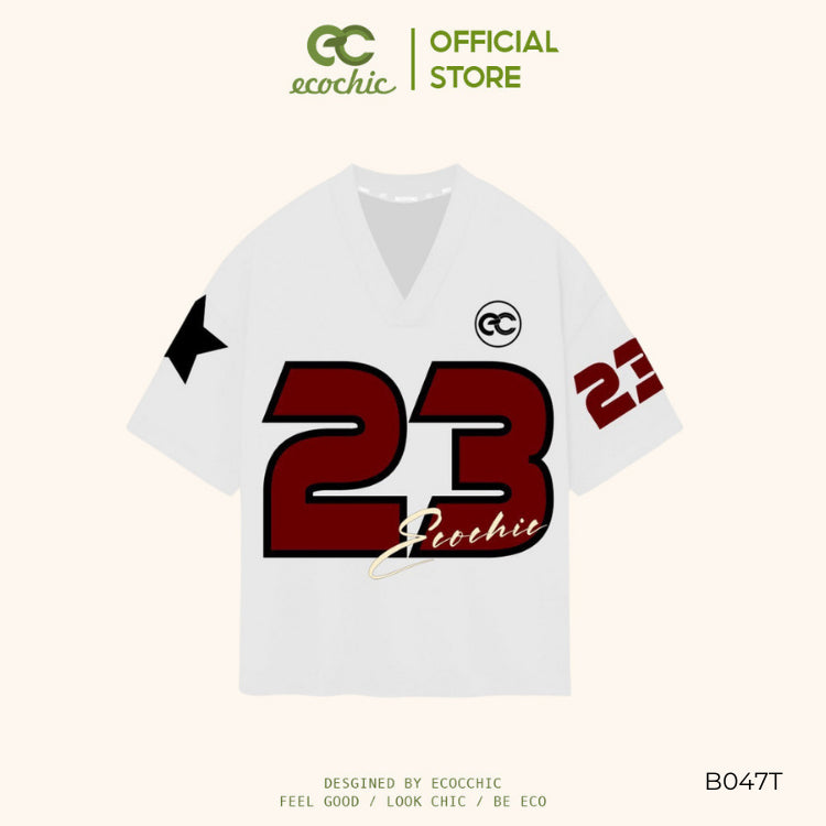 Genuine ECOCHIC NUMBER 23 V-neck T-Shirt Unisex Sports Loose Oversize 100% Premium Cotton B047