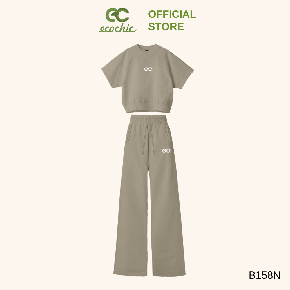 Set ECOCHIC NEW LOGO Crop Shirt with Hem and High Waist Pants with Embroidered Logo New 2025 EC High Quality Genuine Anti-Wrinkle B158