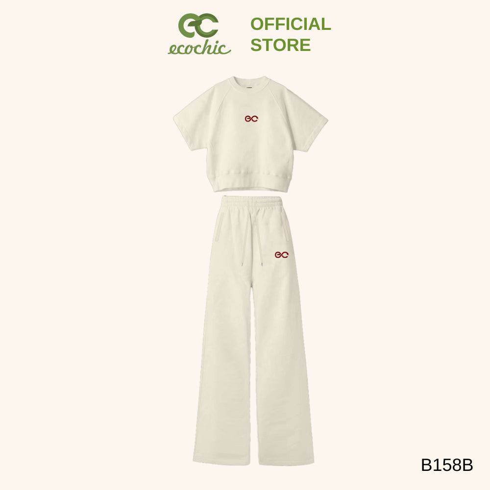Set ECOCHIC NEW LOGO Crop Shirt with Hem and High Waist Pants with Embroidered Logo New 2025 EC High Quality Genuine Anti-Wrinkle B158
