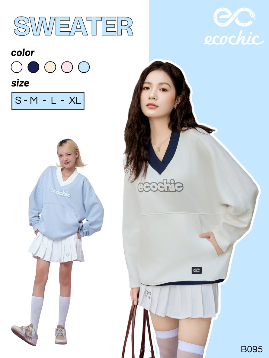 Áo Sweater Cổ Tim ECOCHIC V-NECK SWEATSHIRT Chất Liệu Cao Cấp Chính Hãng Nhiều Màu B085
