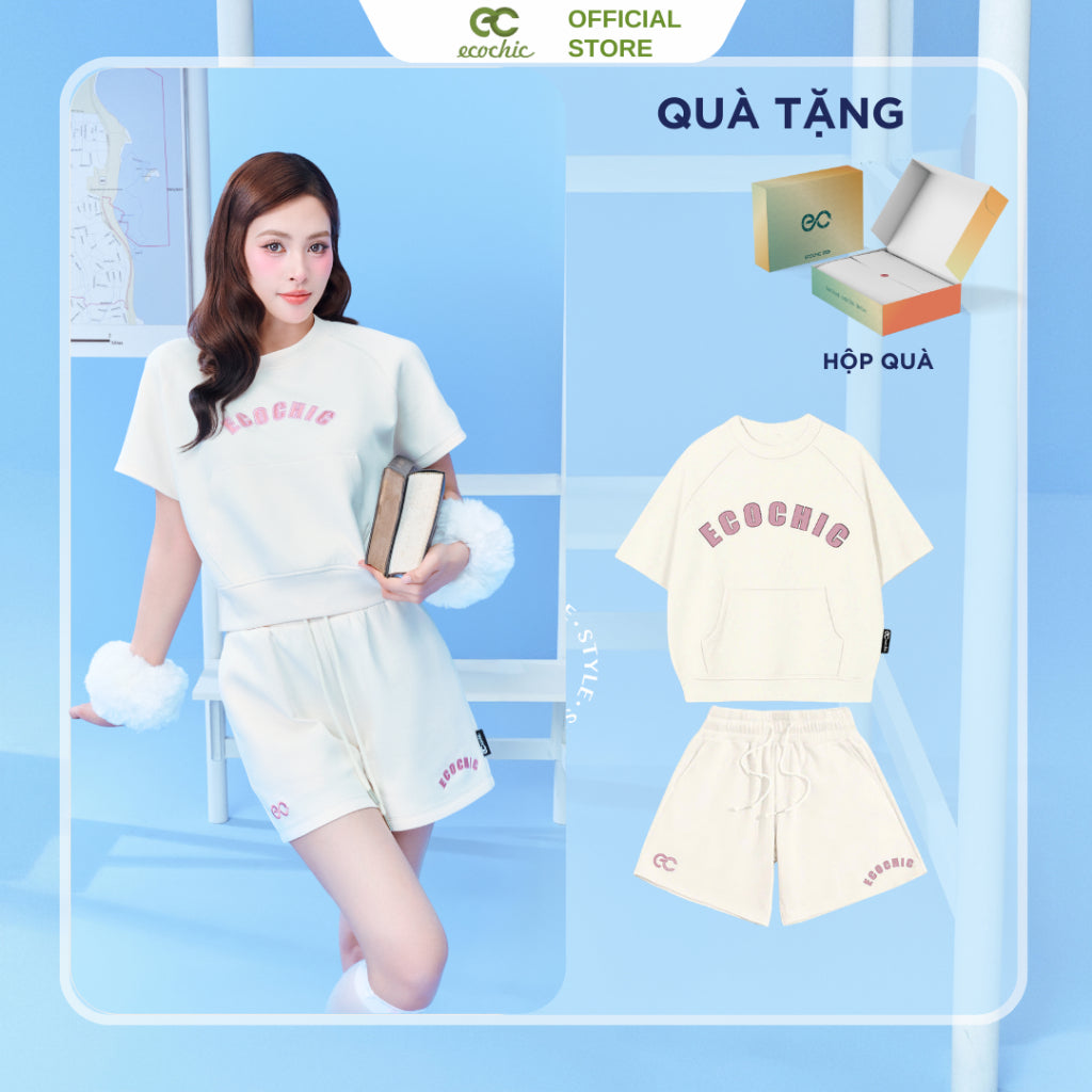 Set Bộ Cộc ECOCHIC RATTLE RUN Áo Phông Crop Quần Đùi Cạp Cao Chất Liệu Cao Cấp Chính Hãng ON THE GO B156