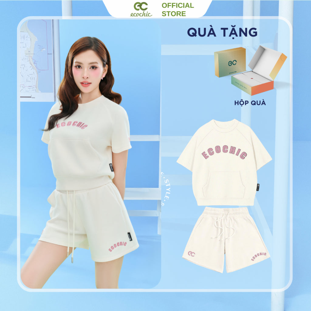 Set Bộ Cộc ECOCHIC RATTLE RUN Áo Phông Crop Quần Đùi Cạp Cao Chất Liệu Cao Cấp Chính Hãng ON THE GO B156