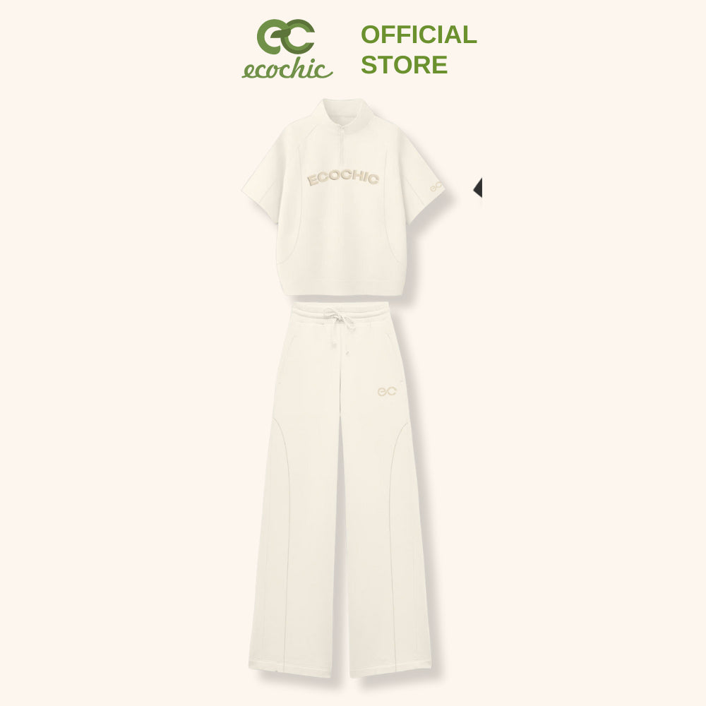 Set ECOCHIC FRERCE WINK SET High-Neck Half-Zip Short Sleeve Shirt High-Waisted Pants with EC Logo High-Quality Genuine B142