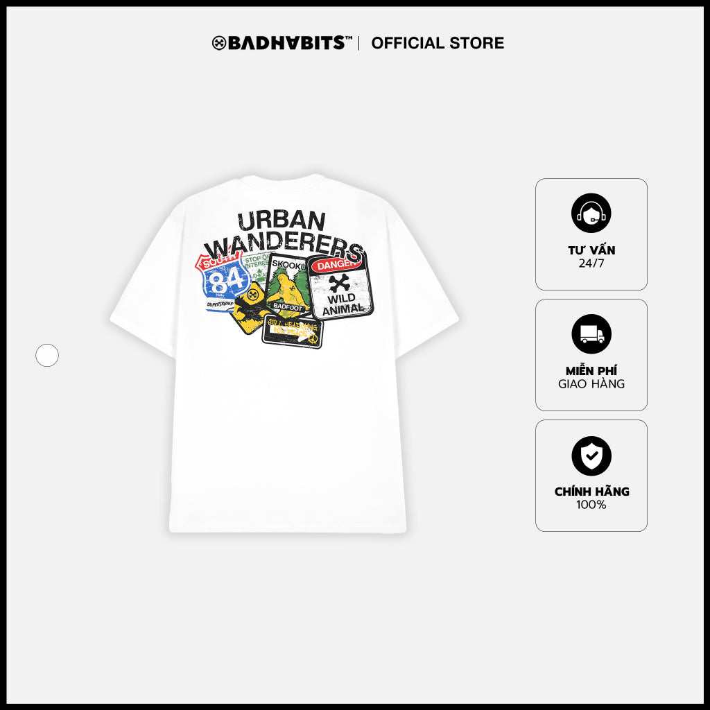 UNISEX T-SHIRT - S-URBANWANDERERS TEE WHITE - BAD HABITS SUPERTRAMP COLLECTION
