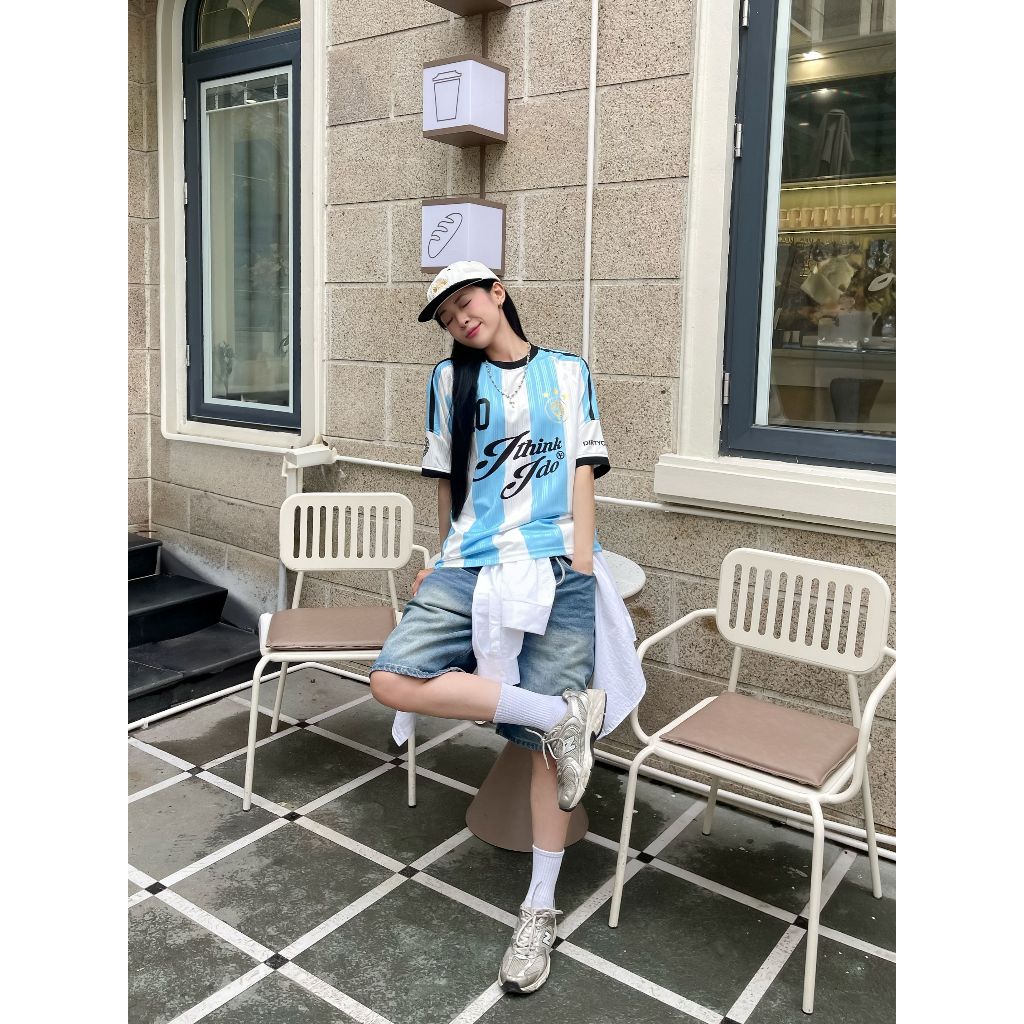 Áo Thun DirtyCoins Soccer Jersey Striped Baby Blue White