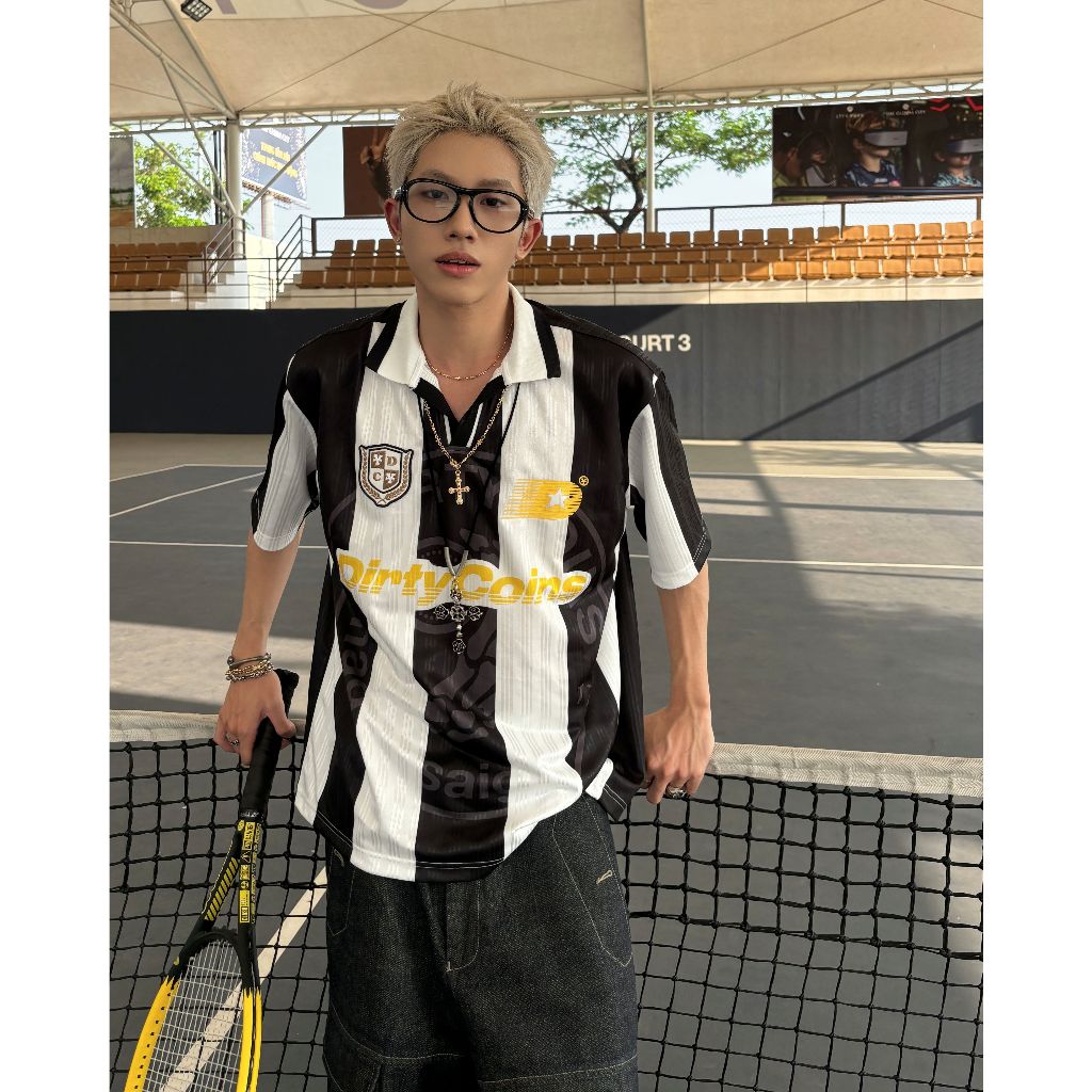 Áo Thun Polo Soccer Jersey Striped Black White