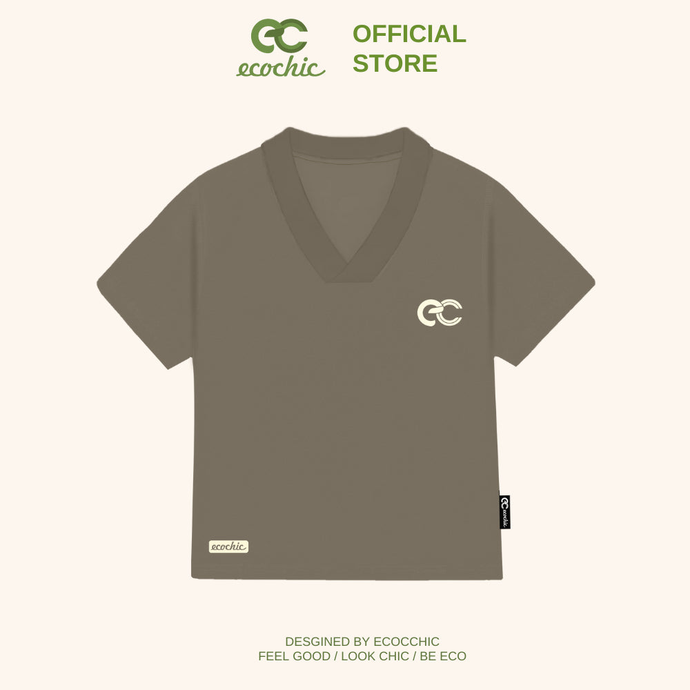 ECOCHIC Baby Tee V-neck T-shirt Made of 4-way stretch American cotton, Fits well, Local Brand, Genuine B163